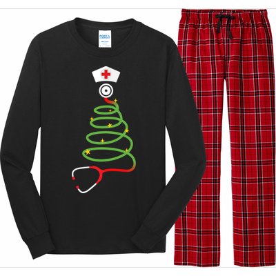 Funny Christmas Tree With Stethoscope Nurse Hospital Xmas Gift Long Sleeve Pajama Set