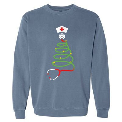 Funny Christmas Tree With Stethoscope Nurse Hospital Xmas Gift Garment-Dyed Sweatshirt