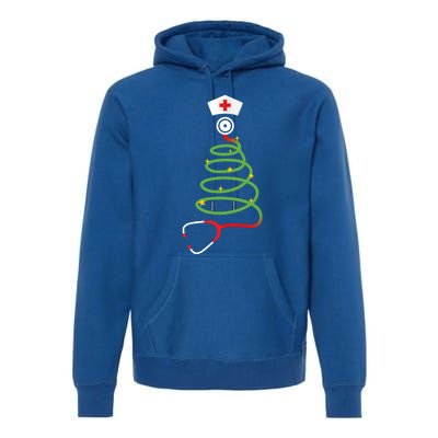 Funny Christmas Tree With Stethoscope Nurse Hospital Xmas Gift Premium Hoodie