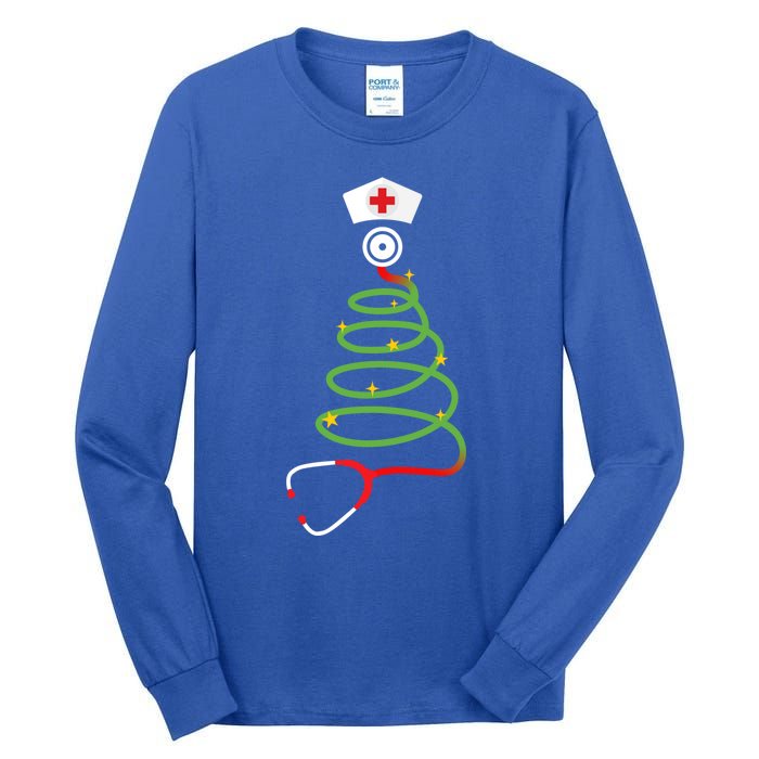 Funny Christmas Tree With Stethoscope Nurse Hospital Xmas Gift Tall Long Sleeve T-Shirt