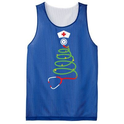 Funny Christmas Tree With Stethoscope Nurse Hospital Xmas Gift Mesh Reversible Basketball Jersey Tank