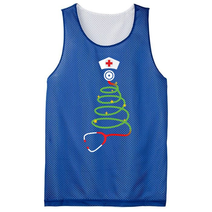 Funny Christmas Tree With Stethoscope Nurse Hospital Xmas Gift Mesh Reversible Basketball Jersey Tank