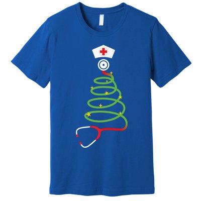 Funny Christmas Tree With Stethoscope Nurse Hospital Xmas Gift Premium T-Shirt