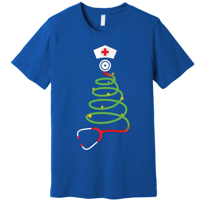 Funny Christmas Tree With Stethoscope Nurse Hospital Xmas Gift Premium T-Shirt