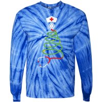 Funny Christmas Tree With Stethoscope Nurse Hospital Xmas Gift Tie-Dye Long Sleeve Shirt