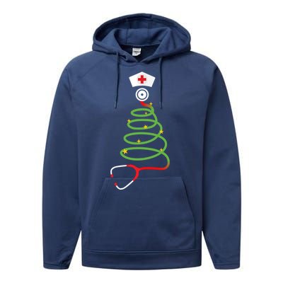 Funny Christmas Tree With Stethoscope Nurse Hospital Xmas Gift Performance Fleece Hoodie