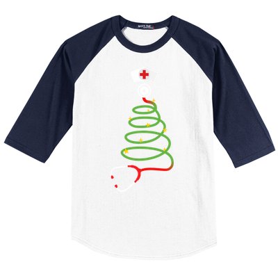 Funny Christmas Tree With Stethoscope Nurse Hospital Xmas Gift Baseball Sleeve Shirt