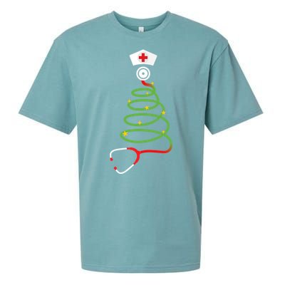 Funny Christmas Tree With Stethoscope Nurse Hospital Xmas Gift Sueded Cloud Jersey T-Shirt