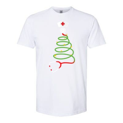 Funny Christmas Tree With Stethoscope Nurse Hospital Xmas Gift Softstyle CVC T-Shirt