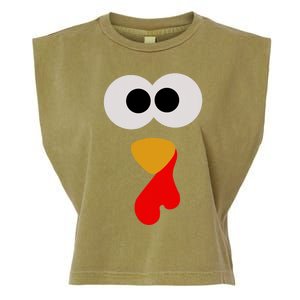 Funny Cute Turkey Face Thanksgiving Matching Family Costume Autumn Garment-Dyed Women's Muscle Tee