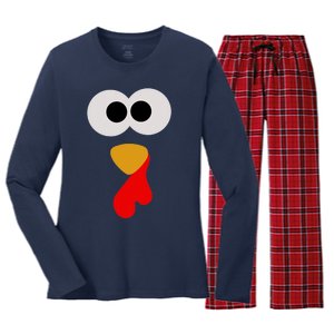 Funny Cute Turkey Face Thanksgiving Matching Family Costume Autumn Women's Long Sleeve Flannel Pajama Set 