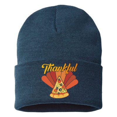 Funny Cute Thankful Turkey Pizza, Thankful Pumpkin Pie Thanksgiving Sustainable Knit Beanie