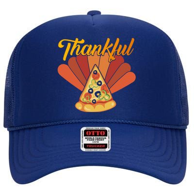 Funny Cute Thankful Turkey Pizza, Thankful Pumpkin Pie Thanksgiving High Crown Mesh Back Trucker Hat