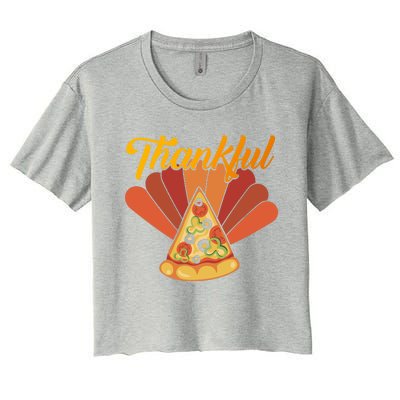 Funny Cute Thankful Turkey Pizza, Thankful Pumpkin Pie Thanksgiving Women's Crop Top Tee