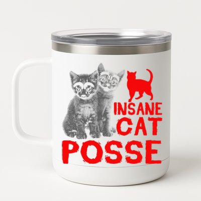 Funny Cat T Insane Cat Posse Gift Tee For Women 12 oz Stainless Steel Tumbler Cup