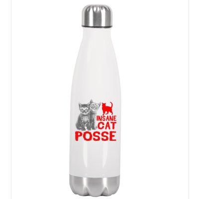 Funny Cat T Insane Cat Posse Gift Tee For Women Stainless Steel Insulated Water Bottle