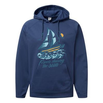 Forever Chasing The Sun Sail Boat Performance Fleece Hoodie