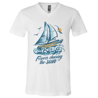Forever Chasing The Sun Sail Boat V-Neck T-Shirt
