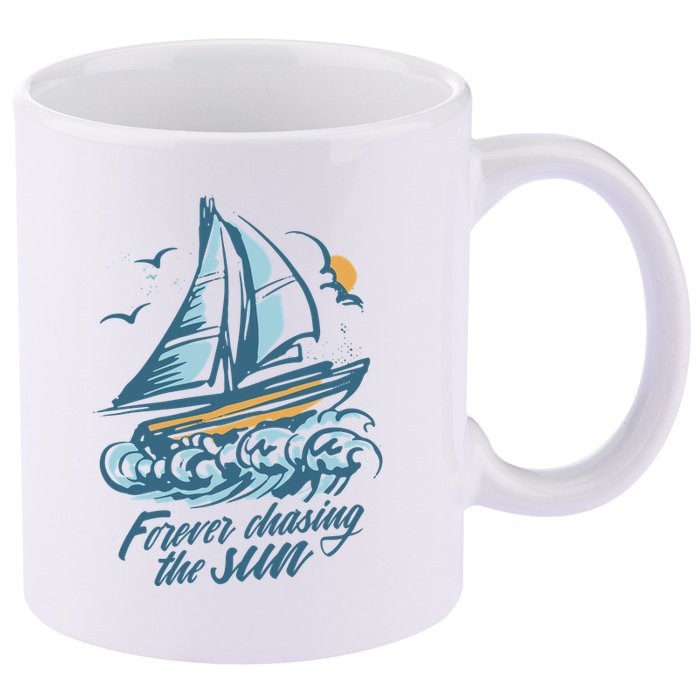 Forever Chasing The Sun Sail Boat 11oz C Handle Ceramic Mug