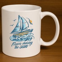 Forever Chasing The Sun Sail Boat 11oz C Handle Ceramic Mug