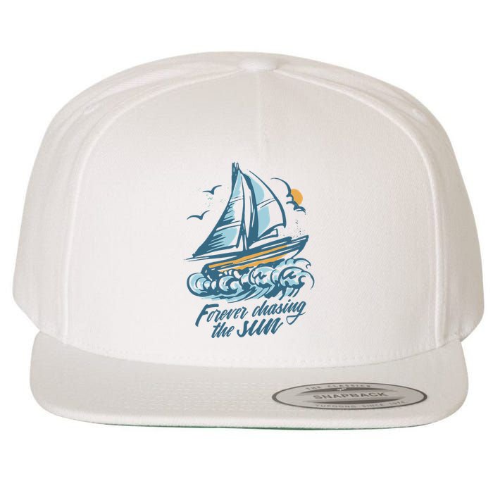 Forever Chasing The Sun Sail Boat Wool Snapback Cap