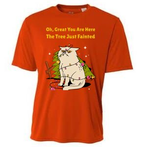 Funny Christmas Tree Knocked Over By Cat Meowy Christmas Gift Cooling Performance Crew T-Shirt