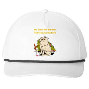 Funny Christmas Tree Knocked Over By Cat Meowy Christmas Gift Snapback Five-Panel Rope Hat