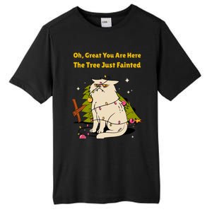 Funny Christmas Tree Knocked Over By Cat Meowy Christmas Gift Tall Fusion ChromaSoft Performance T-Shirt