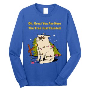 Funny Christmas Tree Knocked Over By Cat Meowy Christmas Gift Long Sleeve Shirt