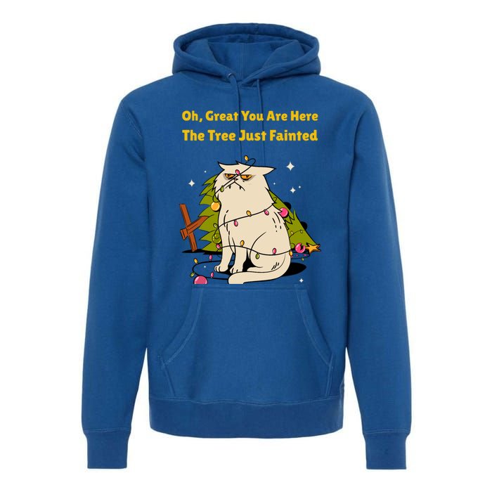 Funny Christmas Tree Knocked Over By Cat Meowy Christmas Gift Premium Hoodie