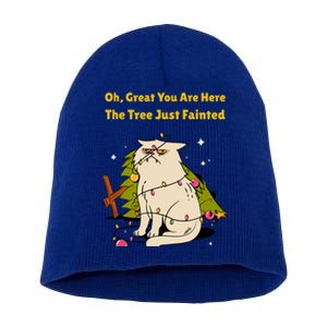 Funny Christmas Tree Knocked Over By Cat Meowy Christmas Gift Short Acrylic Beanie