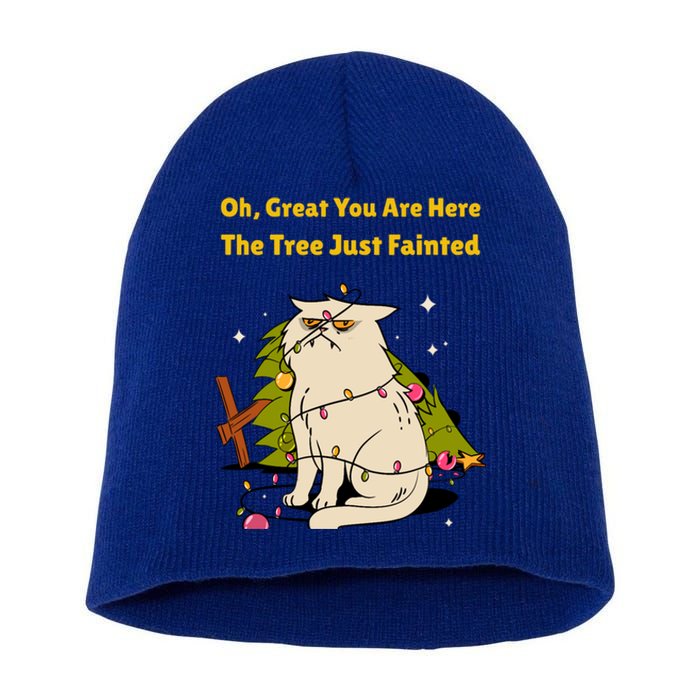 Funny Christmas Tree Knocked Over By Cat Meowy Christmas Gift Short Acrylic Beanie