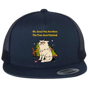 Funny Christmas Tree Knocked Over By Cat Meowy Christmas Gift Flat Bill Trucker Hat