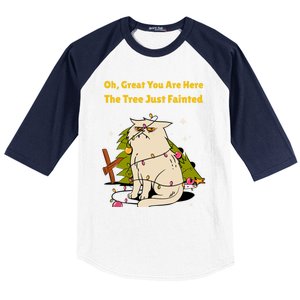 Funny Christmas Tree Knocked Over By Cat Meowy Christmas Gift Baseball Sleeve Shirt