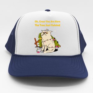 Funny Christmas Tree Knocked Over By Cat Meowy Christmas Gift Trucker Hat