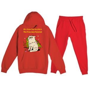 Funny Christmas Tree Knocked Over By Cat Meowy Christmas Gift Premium Hooded Sweatsuit Set