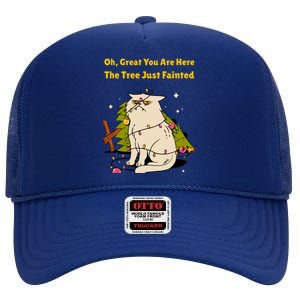 Funny Christmas Tree Knocked Over By Cat Meowy Christmas Gift High Crown Mesh Back Trucker Hat