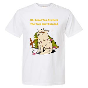 Funny Christmas Tree Knocked Over By Cat Meowy Christmas Gift Garment-Dyed Heavyweight T-Shirt