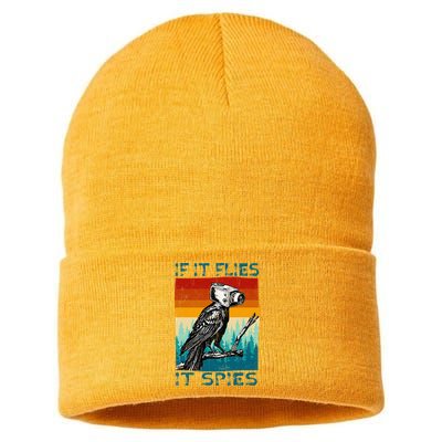 Funny Conspiracy Theory If It Flies It S.P.I.E.S Pigeon Bird Sustainable Knit Beanie