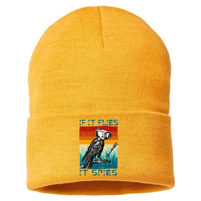 Funny Conspiracy Theory If It Flies It S.P.I.E.S Pigeon Bird Sustainable Knit Beanie