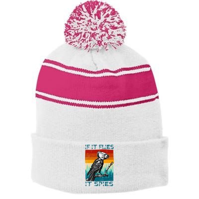 Funny Conspiracy Theory If It Flies It S.P.I.E.S Pigeon Bird Stripe Pom Pom Beanie