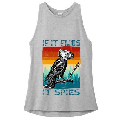 Funny Conspiracy Theory If It Flies It S.P.I.E.S Pigeon Bird Ladies PosiCharge Tri-Blend Wicking Tank