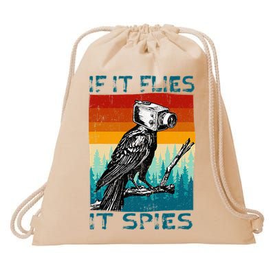 Funny Conspiracy Theory If It Flies It S.P.I.E.S Pigeon Bird Drawstring Bag