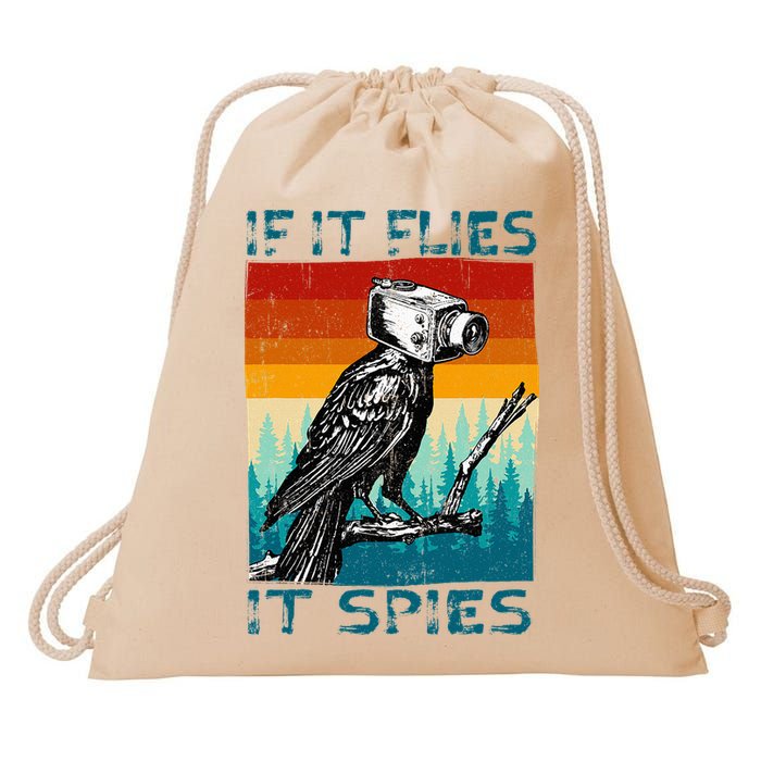 Funny Conspiracy Theory If It Flies It S.P.I.E.S Pigeon Bird Drawstring Bag