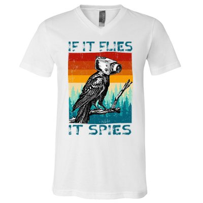 Funny Conspiracy Theory If It Flies It S.P.I.E.S Pigeon Bird V-Neck T-Shirt