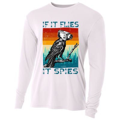 Funny Conspiracy Theory If It Flies It S.P.I.E.S Pigeon Bird Cooling Performance Long Sleeve Crew