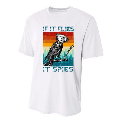 Funny Conspiracy Theory If It Flies It S.P.I.E.S Pigeon Bird Youth Performance Sprint T-Shirt