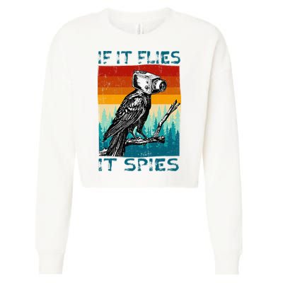 Funny Conspiracy Theory If It Flies It S.P.I.E.S Pigeon Bird Cropped Pullover Crew