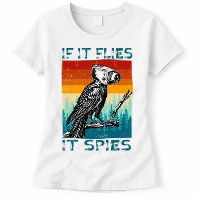 Funny Conspiracy Theory If It Flies It S.P.I.E.S Pigeon Bird Womens T-Shirt