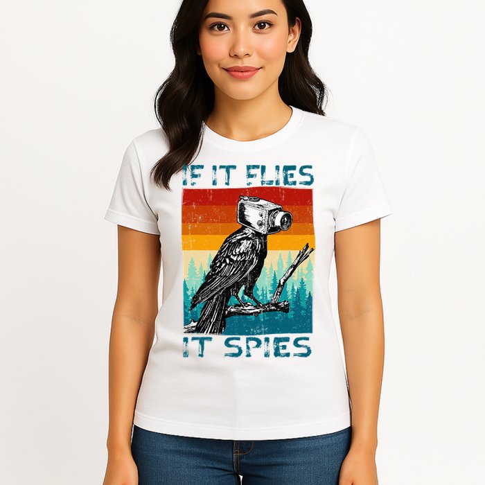 Funny Conspiracy Theory If It Flies It S.P.I.E.S Pigeon Bird Womens T-Shirt